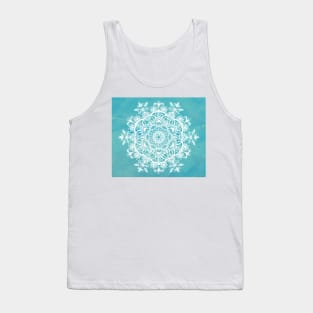 Teal Blue Flower Mandala Tapestry Pattern Tank Top